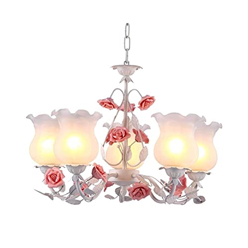 Plafonnier rétro lustre rose céramique fleur droplight - 2