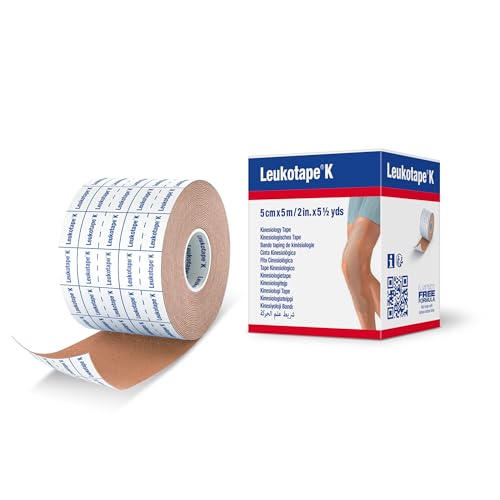 Leukotape K Kinesiology Tape Water-Repellent Skin-Friendly Stays in Place for up to 9 Days - 2 in x 5.5 yds Tan 1 Roll