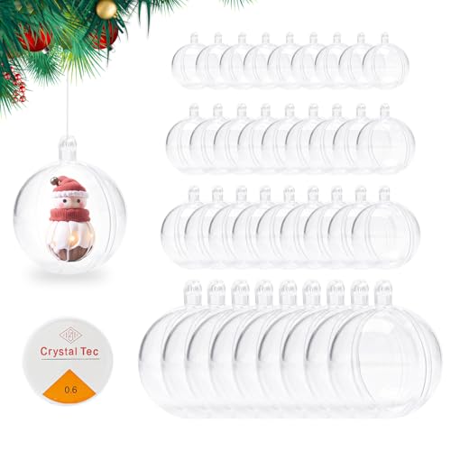 Pilikoll 40 Stück Transparent Befüllbare Weihnachtskugeln Kunststoff...