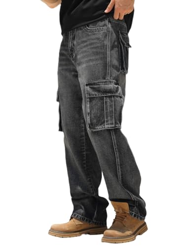Nutriangee Men's Casual Baggy Cargo Workwear Jeans Loose Fit Straight Leg Hip Hop Denim Pants