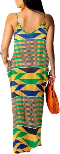 Image of Women's Casual Summer Maxi Dresses Sleeveless Adjustable Spaghetti Strap Loose Plus Size Dresses