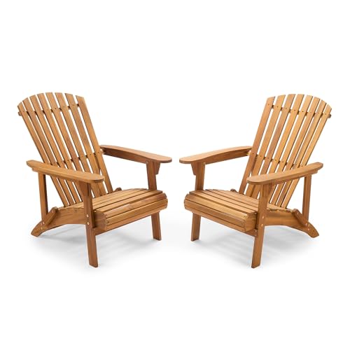 VonHaus Natural Adirondack Chairs Set of 2 - Outdoor Acacia Hardwood Garden Chairs & Teak Oil Finish - Durable Weather Resistant Wood for Patio & Deck - Ergonomic Sloped Back - Hudson
