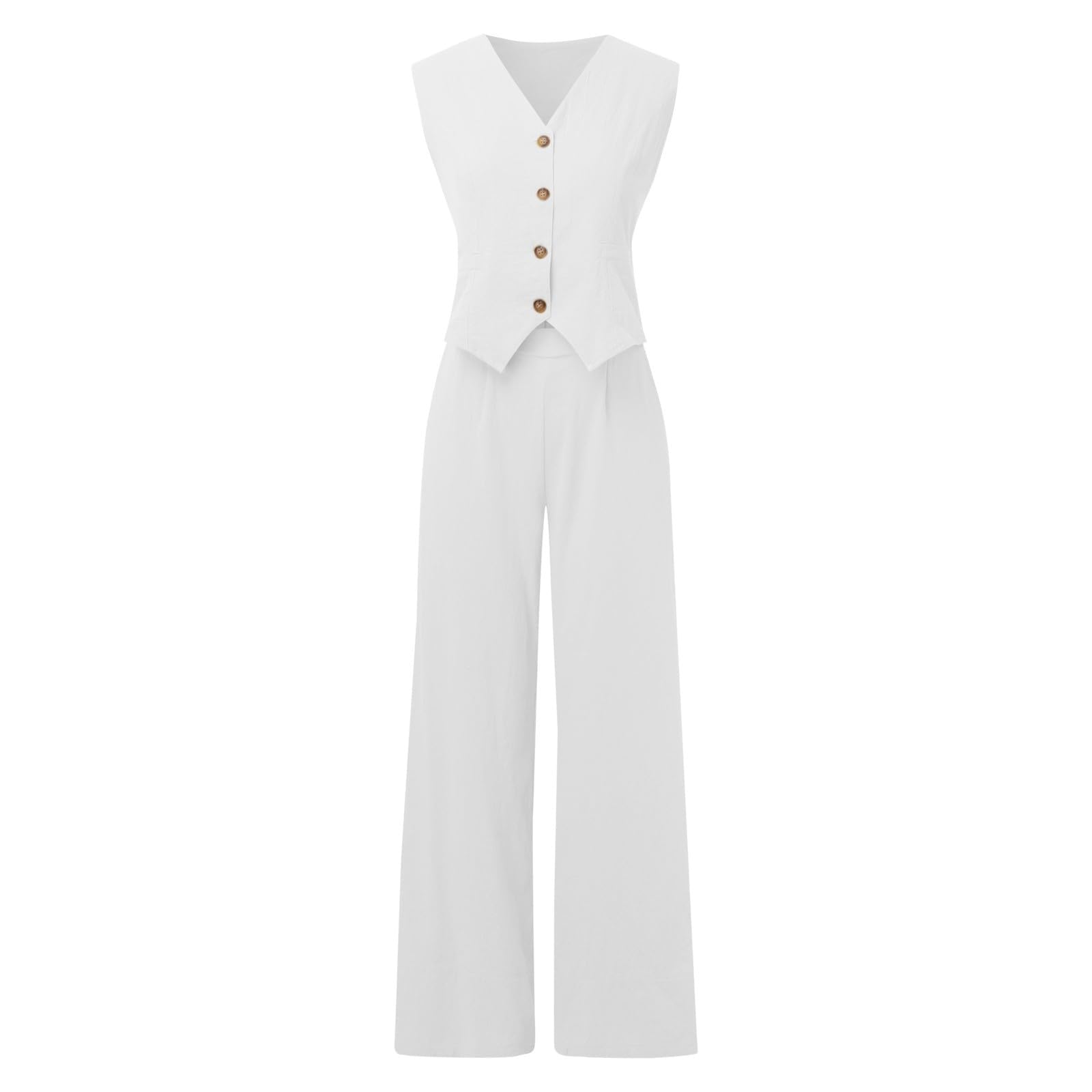 Abito in Lino da Donna Elegante per il Tempo Libero Completo Estivo in Lino in Due Pezzi Blazer Senza Maniche Gilet e Pantaloni con Scollo a V Completo in 2 Pezzi Tailleur Casual Tinta Unita