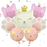 7 Piezas Globos de Aluminio de Corona de Gato,Globos de Feliz Cumpleaños de Gato, Decoración Cumpleaños Gatos, para Baby Shower, Bodas, Gatos, Temáticas de Fiestas