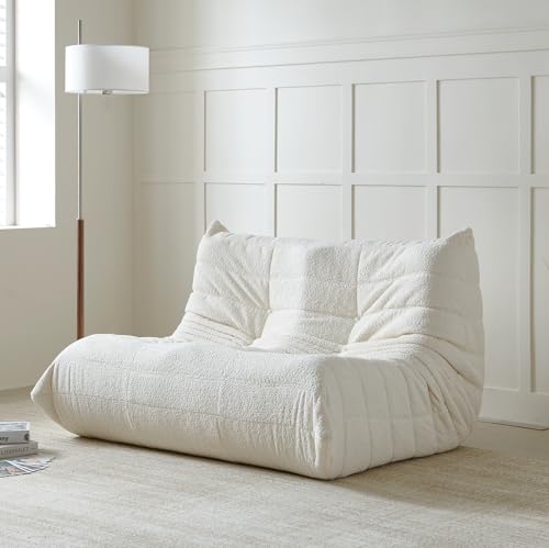 Double Bean Bag Chair, Adult Sofa Bag Fireside Double Lounger, Double Lounger Bean Bag Chair High-Density Memory Foam Suitable for Living Room, Apartment, Office Lounging Area, Bedroom (Beige Color)