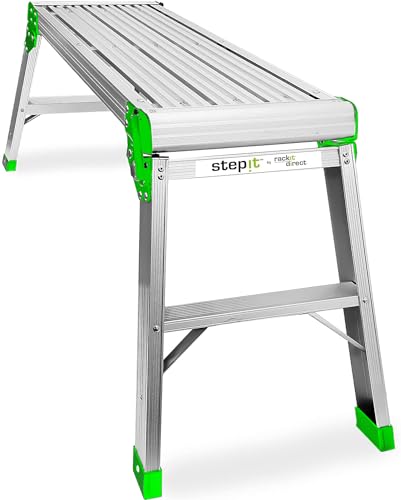 Hop Up Work Platform Ladder Aluminium Folding Step Up Bench - StepIt 150kg Foldable Decorating Working Stand 760x420mm with Safety Lock EN131 Certified