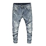 Jeans Pantalon Zerrissene Jeans Herren Skinny Hellblau High Street Style Männliche Jeans Elastizität Slim Fit Ausgefranste Casual Herrenhose Hose Biker Jeans 34 Blau