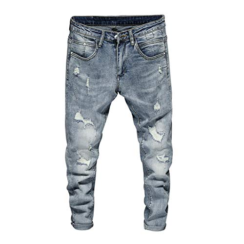 Jeans Pantalon Zerrissene Jeans Herren Skinny Hellblau High Street Style...
