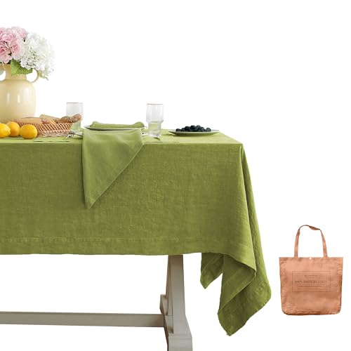 Linen World Vintage Tablecloths 55x55 Inch,100% French Linen Tablecloth,Classic Vintage Washed Table Cloths for Kitchen,Outdoor,Weddings,Decorative Thanksgiving Christmas,Moss Green
