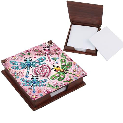 Formeydemi Dragonfly Diamond Painting Kit Note Box,Memo Paper Storage Box Diamond Art,Sticky Note Holder Diamond Art,Diamond Painting Memo Pad For Office Desk. (Dragonfly)