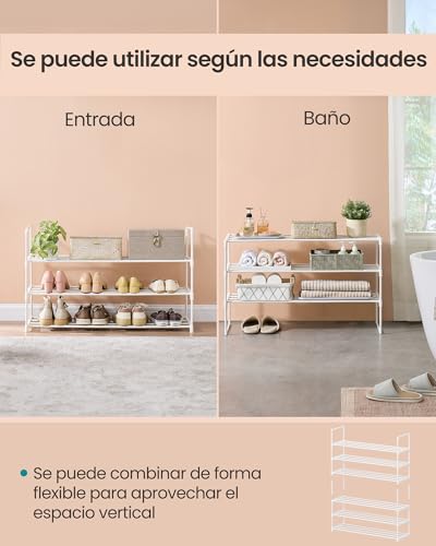 Miniatura 4 de Songmics Zapatero De 3 Niveles, Zapatero De Metal, Organizador De Zapatos, Para 12-15 Pares De Zapatos, Apilable, Pasillo, 30 X 92 X 55 Cm, Blanco Perla Lsa303w03