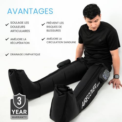 Airecover Appareil de massage des jambes sans fil avec 5 chambres à air, drainage lymphatique et relaxation musculaire, pressothérapie pour la circulation sanguine et la récupération, 30-250 mmHg(M) – Image 6