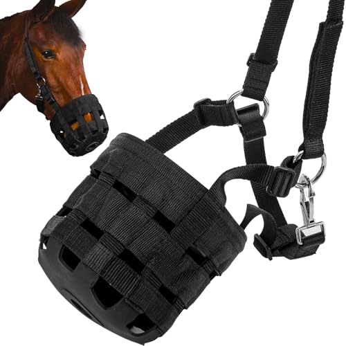 IKILEOGY Durable Ventilated Grazing Muzzle with Attached Breakaway Halter - Lightweight Horse Muzzle Supports Natural Grazing Restricts Food Intake Padded Noseband Cob Size