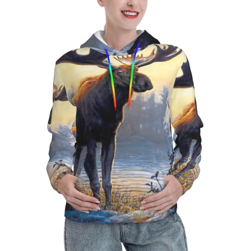 Sweat à capuche femme imprimé animal nordique tendance pull graphique