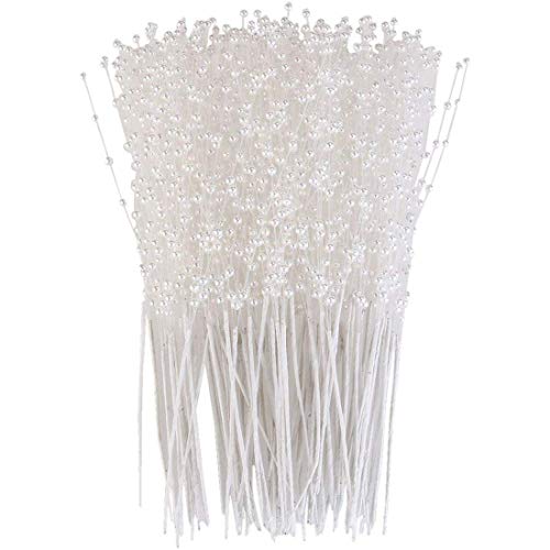 Vpang 100 Stiele Perlensticks, Perlen auf Drahtstielen für DIY Girlande, Brautschmuck, Hochzeit, Perlenstrauß, Zuhause, Hochzeit, Party, Dekoration, Handwerk (weiß) Cover