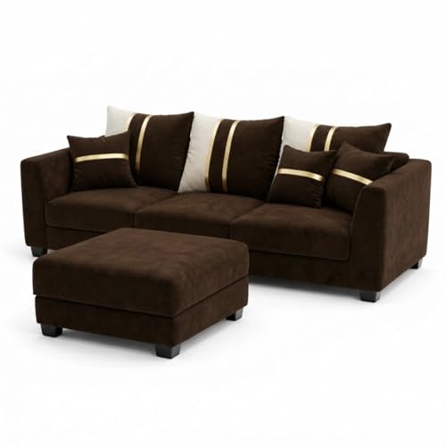 Image of Vero Plush Comfort Sofa Set | 3 Seater + 2 Seater with Ottoman | Luxury Velvet Suede Fabric | Modern Living Room Sofa | Dark Brown