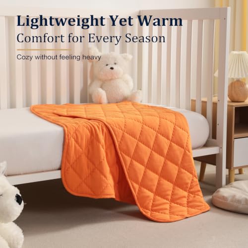 Image of BEDSUM Toddler Quilt 43x60, Microfiber Kids Quilt Toddler Bed, Orange | Lightweight Soft Comfort for Toddler Beds, Daycare, Preschool Naps, Boys Girls, Machine Washable All Season Toddler Comforter
