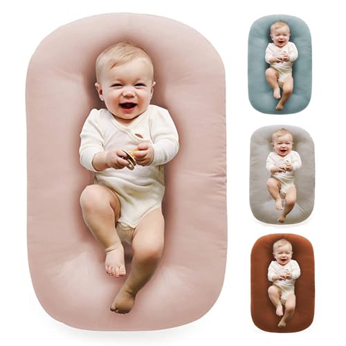 Vicorise Baby Lounger 0-24 Months 100% Cotton-Snuggle Cozy Me Lounger Soft & Breathable Baby Lounger for Newborn Play Mat Infant Babies Essentials Gifts Pink(Lounger Cover Included)