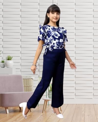 Image of Girls /Kids Printed Floral Designer Top and Palazzo Set Crop Top and Palazzo Set Printed /Fancy Palazzo and top Set for Girls with tie in Waist