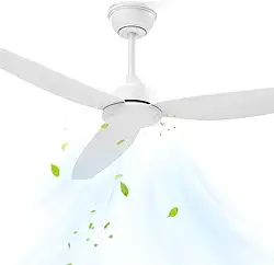 Ventilador de Teto sem lampada, 52 Polegadas, Controle Remoto, 6 Velocidades, Reversível, Ventilador Grande Sem Luz, Branco