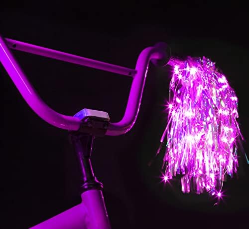 Bike Streamers for Girls (2 Pack Pink) Bicycle LED Light Up Bike Tassels for Girls Bike Accessories for Kids Handlebar Ribbons Bike Handlebar Tassels Kids Bike Accessories Streamers for Bike Handles