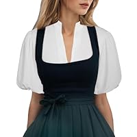 Generisch Dirndlbluse Damen Puffärmel Weiß Dirndl Bluse Elegante Spitze V Ausschnitt Trachtenblusen Zum Knöpfen Tracht Blusen Spitzenbluse für Oktoberfest & Karneval