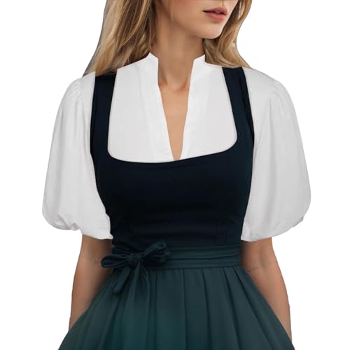 Chemisier dirndl blanc pour femme avec col en V en dentelle et manches ailées