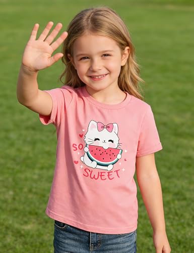 Image of Toddler Girls Clothes T-Shirt Short Sleeve Graphic Tee Cartoon Dinosaur 2-6T Girl Shirt Summer