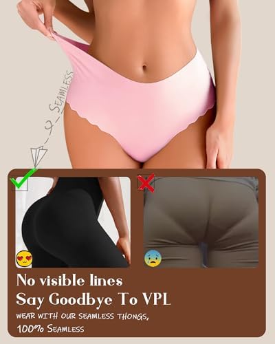 Image of ALL OF SHE Thongs for Womens High Waisted Seamless Underwear for Women 6 Pack Wave Edge No Show Sexy Panties