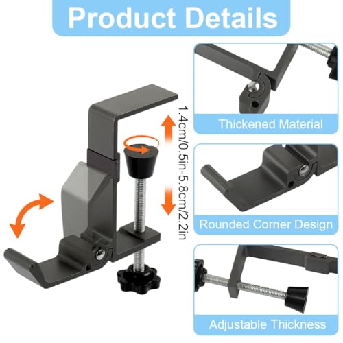 Image of Pack of 2 Folding Desk Bag Hook, Underdesk Headphone Stand, Metal Table Edge Hook for Handbag, Backpack & Purse, Portable Space-Saving Travel & Office Use (Type B)