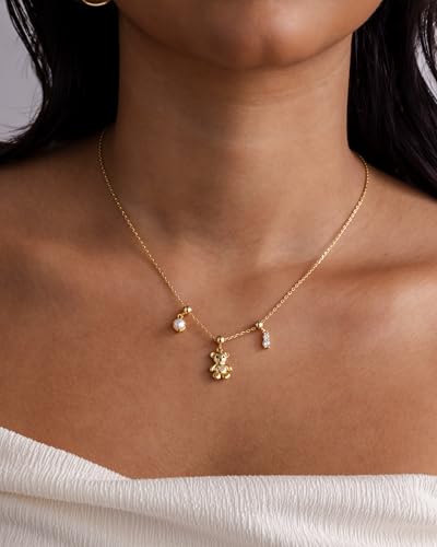 PAVOI 14K Gold Plated Dainty Necklace with Charms Set - Hypoallergenic Adjustable Chain Gold Charm Necklace for Women - Small Motif 3-Pack Removable Pendants - Cute Jewelry Gifts2