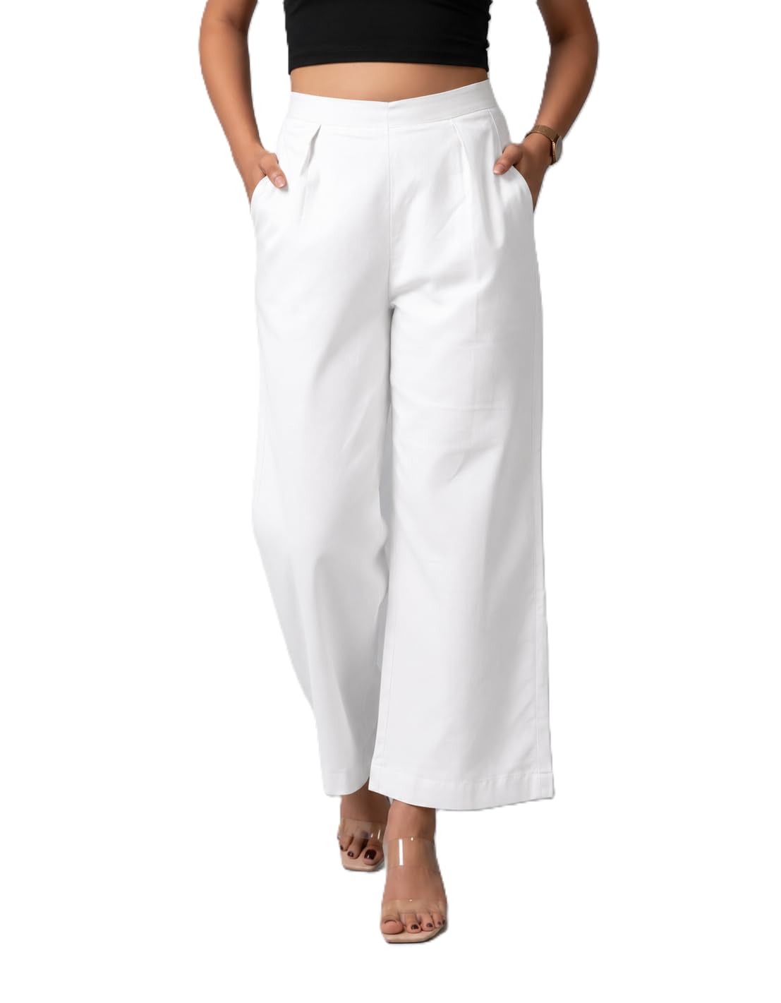 oxinexx 100% Cotton Wide Leg Trouser for Women Solid Relaxed Straight Fit Mid Rise Bootcut Parallel Pants Casual Travel Office Formal Wear-picture-46