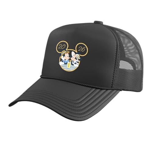 Disney Mickey Mouse & Minnie Mouse 2026 Cruise Line Vacation Trucker Hat with Adjustable Mesh Back, Black