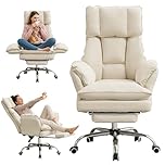 Ergonomic Cloud Cross Legged Office Chair with Footrest,Leather Big and Tall Executive Chair with Wheels,Reversible Armrest,155° Reclining Computer Wide Desk Chair for Home,Office (Beige)