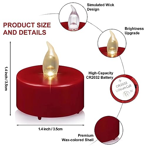 Image of Flameless Tea Lights Candles 24 Pack LED Battery Operated Electric Votive Fake Candles Realistic Flickering and 200+ Hours Long Lasting Bright for Celebrations Festivals (Red)