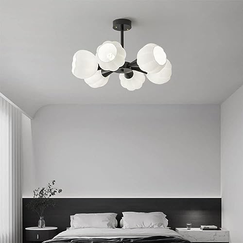 Lámpara de techo empotrada moderna de mediados de siglo de 6 luces, de vidrio lechoso blanco y negro, cerca del techo, lámpara de araña grande Sputnik para comedor, dormitorio, pasillo, cocina, vestí