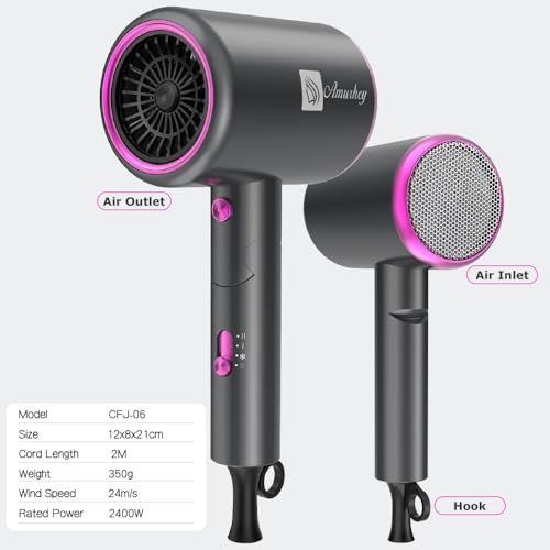 Miniatura 9 de Secador De Pelo Iónico 2400w Con Bolsa De Viaje, Ligero, Alta Velocidad Plegable Set De Peinado Con Concentrador Difusor Peine De Volumen, Secadores De Pelo Hair Dryer Para Uso Doméstico Y Viaje