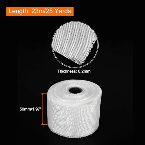 Image of MECCANIXITY 2pcs Fiberglass Cloth Tape 23m(25 Yard) x50mmx0.2mm C Glass Fiber Fiberglass Mesh Glass Fiber Mesh Woven Fiberglass Fabrics Insulation Tape for Reinforcement Repair