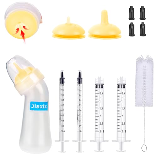 Jiaxix Pet Nursing Bottle Kit for Newborn Animals,Kitten Bottle Feeding Kit Silicone Anti-Choking Nipple and Kitten Syringe for Kittens Puppys Rabbits Squirrel (Yellow)