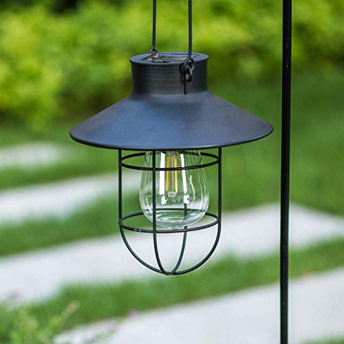 2 Pack Ekq Hanging Solar Lights Lantern Lamp With Shepherd Hook, Metal Waterproof Edison Bulb Lights For Garden Outdoor Pathway (Black) #TOP5