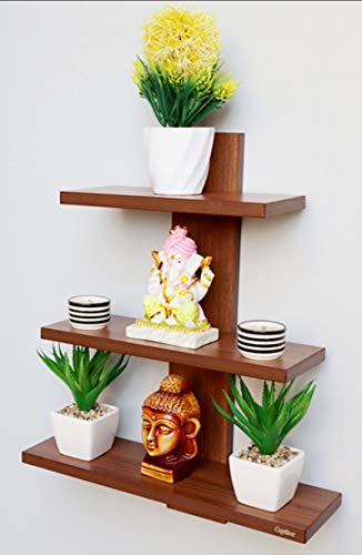 Image of Captiver Engineered Wood Wall Mounted Home Decor Shelf Batten Tier 3 (Matte,Teak) II for Living Study Dining Room Bathroom Kitchen Library Office Tv Organizer Bedroom