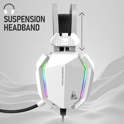 Image of TAG Gamerz Titan RGB White Over-Ear Gaming Wired Headphone | Soft Ear Cups | 50mm Neodymium Driver | 3.5mm Audio | 2m Cable | Flexible Mic for Calling | Suspension Headband | 3.5mm + USB Connector