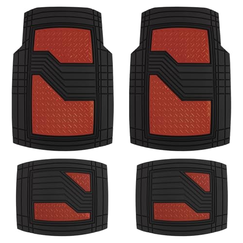 S SUMEX Alfombrillas de Goma Universales para Coche Alfombras Antideslizante Alfombrillas Automóvil Recortables Delanteras 70 x 50 cm Traseras 40 x 47,50 cm Color Rojo Metalizado