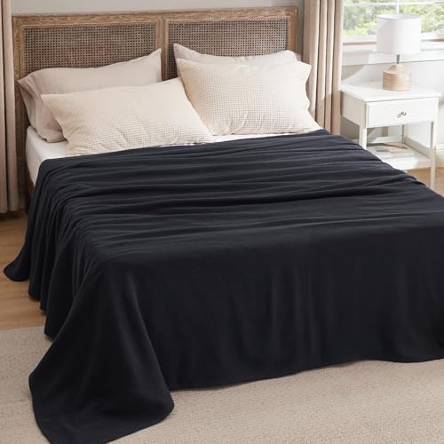Image of Bedsure 100% Cotton Blanket, Herringbone Weave, Oversized King, Black