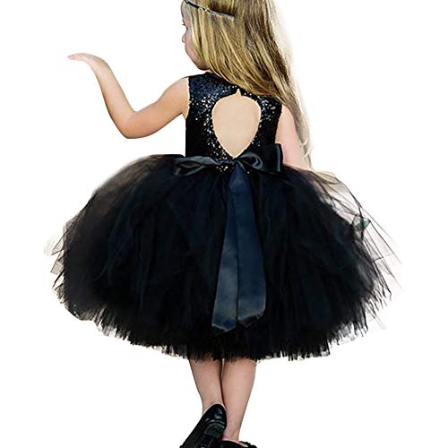 IBTOM CASTLE Flower Girl Dresses Toddlers Sequin Party Dress Tutu Prom Cocktail Gown Long Sleeve Rose Gold/Offwhite Black 2 Years