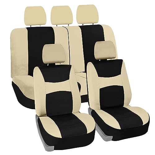 Image of FH Group Full Set Light and Breezy Car Interior Covers-Front and Rear Split Bench Beige Seat Covers,Universal Fit for Cars, Trucks and SUVs
