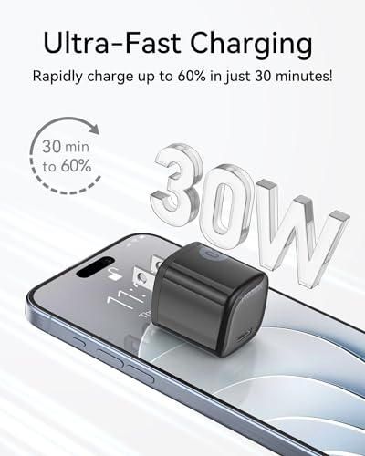 Super Fast 30W GaN Type C Charger Block, MOCOLL 30W USB C Wall Charger, Safe Charging Power Adapter for iPhone 15 Pro Max/14/13/12/11/iPad/AirPods/Galaxy S23 Ultra/S22/Pixel 8 Pro (Black)
