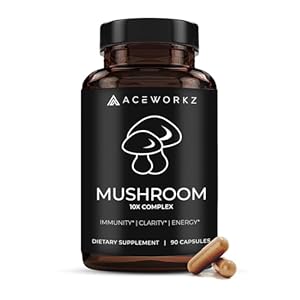 ACEWORKZ Mushroom Nootropic Brain Supplement – Lions Mane, Reishi and Cordyceps – 10 Mushroom Complex for Memory, Focus, Immunity & Energy (90 Capsules)
