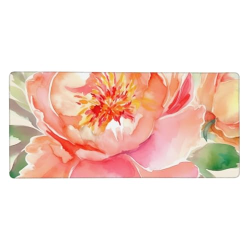 Tapis de souris de jeu XXL 90x40cm motif pivoine pêche grand format de bureau