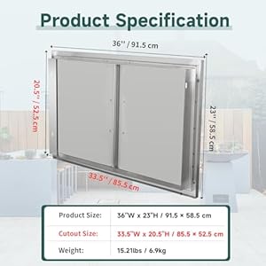 Outdoor Kitchen Doors 36W x 23H Inch Stainless Steel Doors, Access Door with Handles Double Access Cabinet Door, Flush Mount for Grilling Station, Outdoor Kitchens BBQ Island& Cabinet, Silver Outdoor Kitchen Doors 36W x 23H Inch Stainless Steel Doors Access Door with Handles Double Access Cabinet Door Flush Mount for Grilling Station Outdoor Kitchens BBQ Island Cabinet Silver